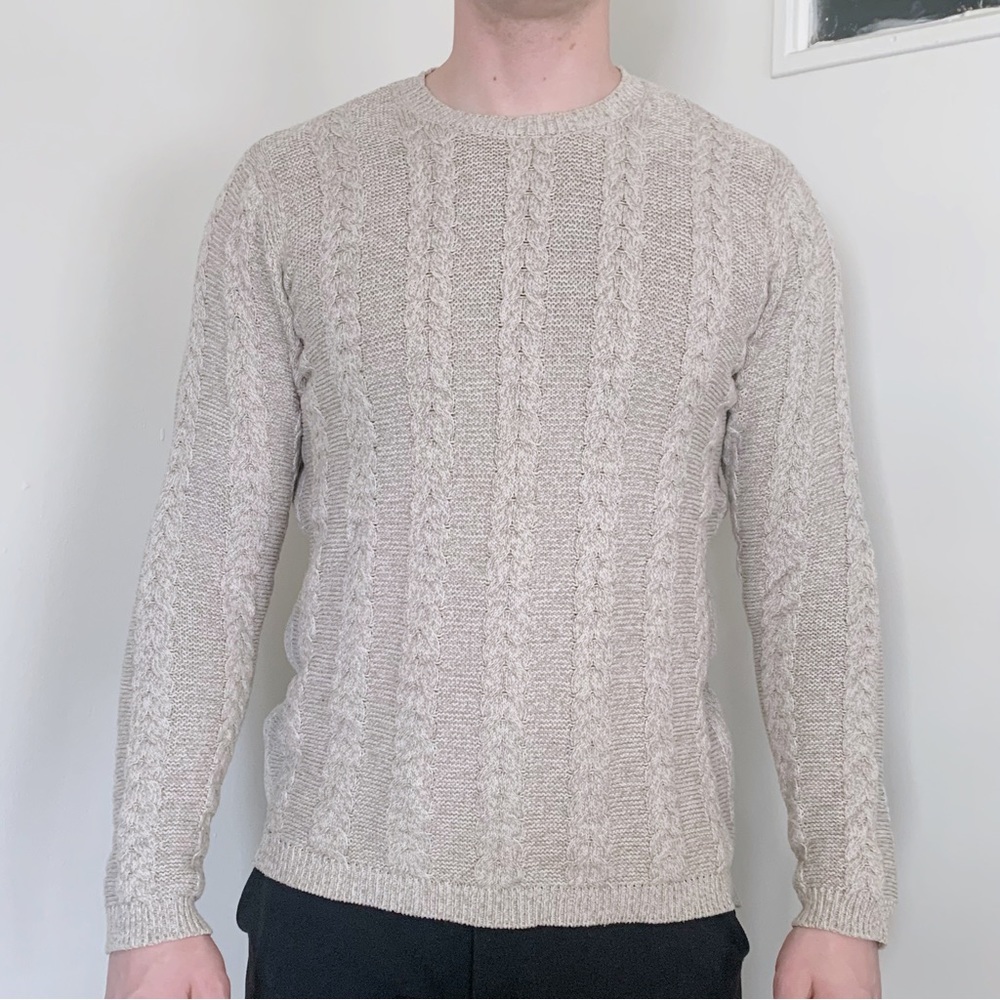 Frank & Oak Beige Fisherman Cable Knit Sweater Winter Cabincore Ski Neutral Fall